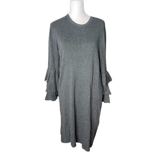 A New Day Large Sweater Dress 3/4 Tiered Sleeve Dark Gray Casual Career - Picture 1 of 7